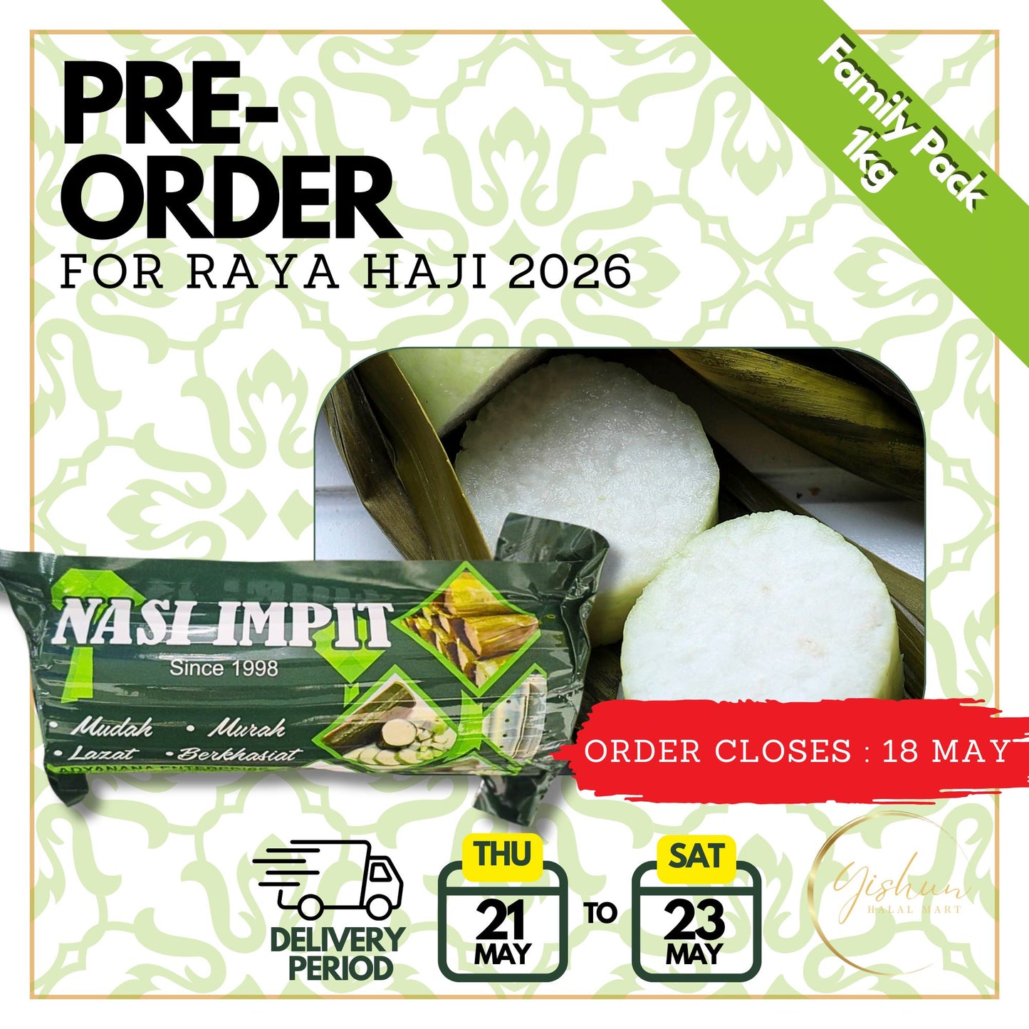 PRE-ORDER for RAYA HAJI 2026 : Lontong (Nasi Impit) 1kg